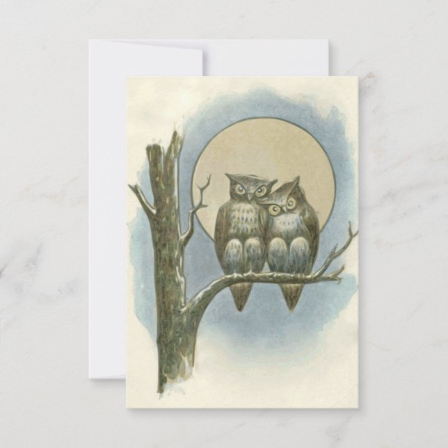 Vintage owls illustration thank you card (Front)