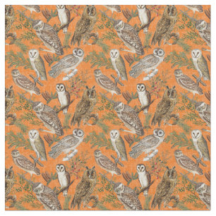 Vintage owls - Orange Fabric
