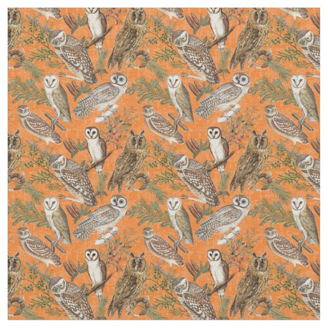 Vintage owls - Orange Fabric (Close Up)