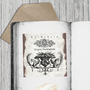 Vintage Ownership Bookplate Ex Libris Square Sticker