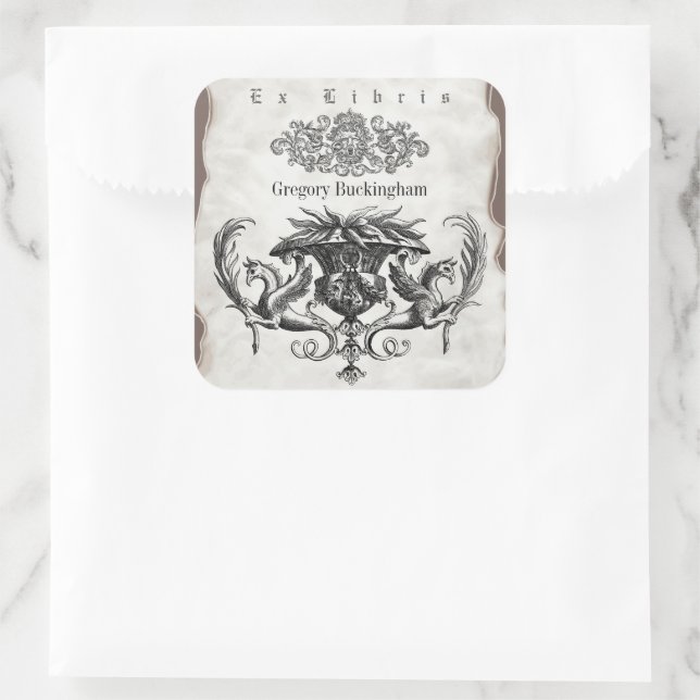  Vintage Ownership Bookplate Ex Libris Square Sticker (Bag)