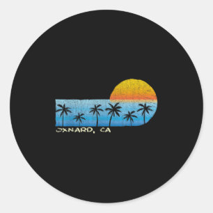 Vintage Oxnard, Ca Palm Trees &amp; Sunset Beach  Classic Round Sticker