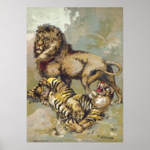 Vintage P. T. Barnum Lion and Tiger Print