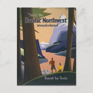 Vintage Pacific Northwest Travel Poster 1925 Train Postcard