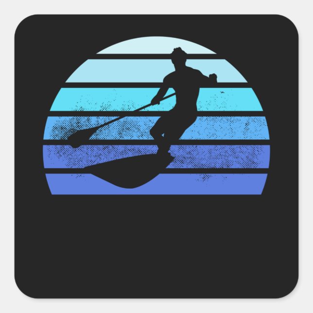 Vintage Paddle boarding SUP Sunset Gift Square Sticker (Front)