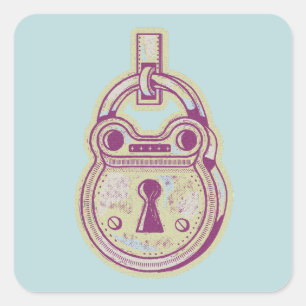 Vintage padlock square sticker