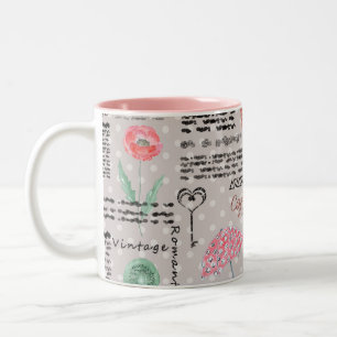 Vintage page newspaper polka dots stylish retro ma Two-Tone coffee mug
