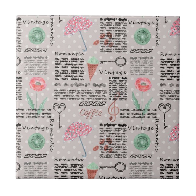 Vintage page newspaper polka dots stylish retro tile (Front)