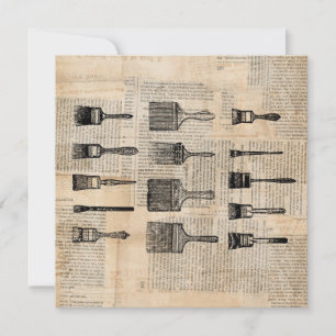 Vintage Paintbrushes Paint Brush Newspaper Print Card