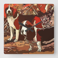 Vintage Painted Beagles Square Wall Clock
