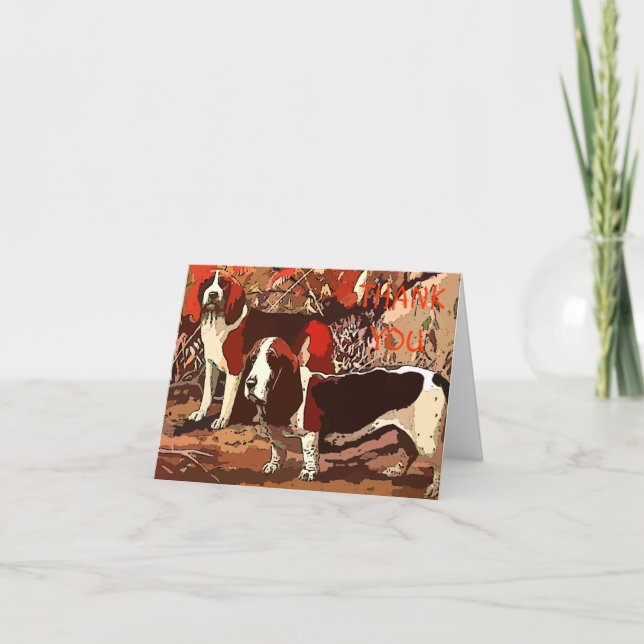 Vintage Painted Beagles Thank You Note Card (Front)