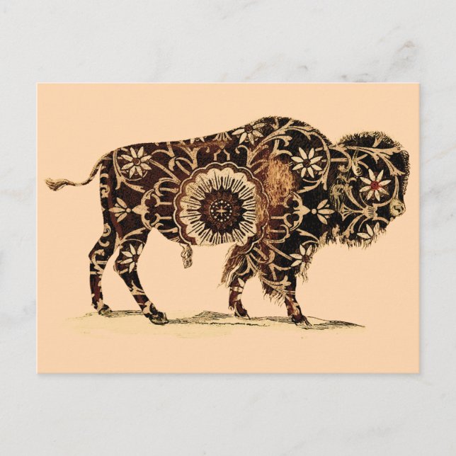 Vintage Painted Bison Postcard (Front)
