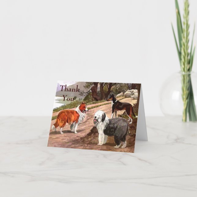 Vintage Painted Collies Thank You Note Card (Front)