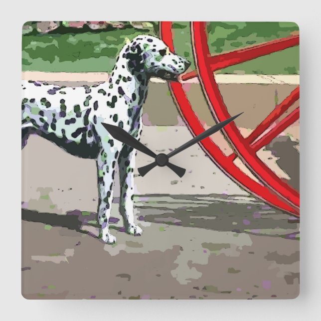 Vintage Painted Dalmatian Square Wall Clock (Front)