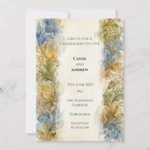 Vintage Painted Damask Wedding Invitation