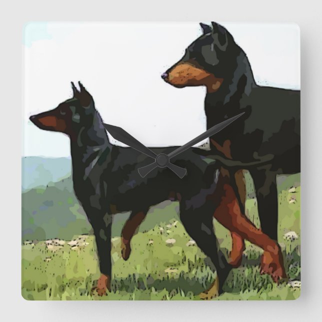 Vintage Painted Doberman Square Wall Clock (Front)