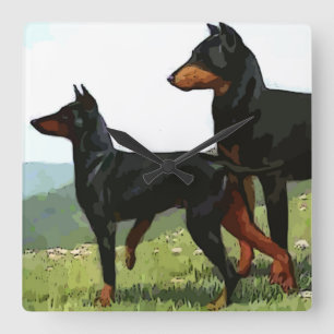 Vintage Painted Doberman Square Wall Clock