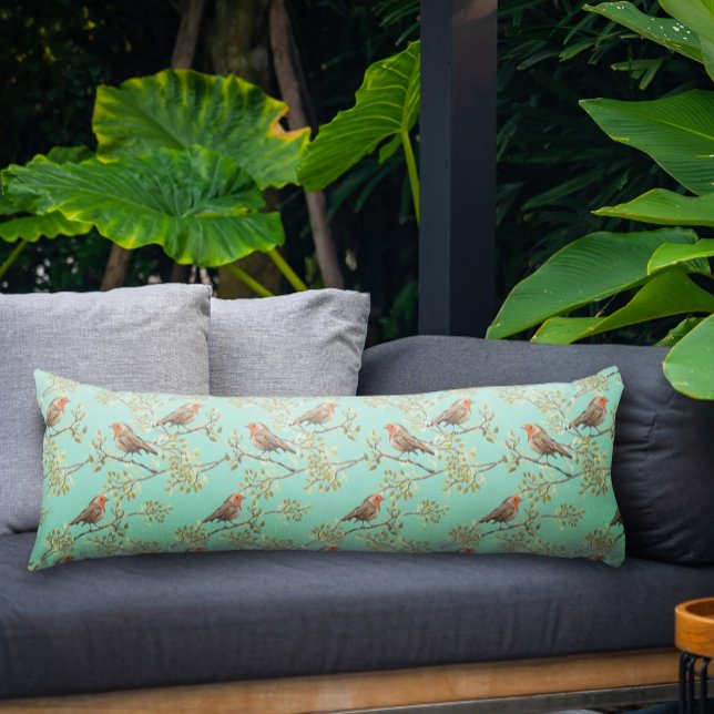 Vintage Painted European Robin Bird Pattern Body Cushion (Vintage European Robin Pattern Body Pillow (choose your own background colour!))