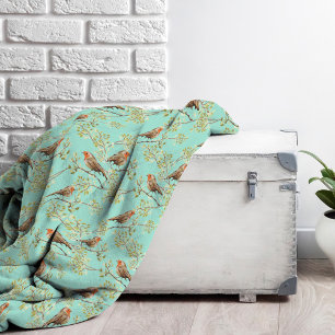 Vintage Painted European Robin Bird Pattern Fleece Blanket