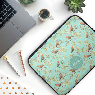 Vintage Painted European Robin Bird Pattern Laptop Sleeve