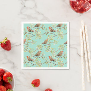 Vintage Painted European Robin Bird Pattern Napkin