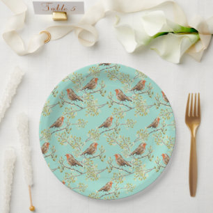 Vintage Painted European Robin Bird Pattern Paper Plate