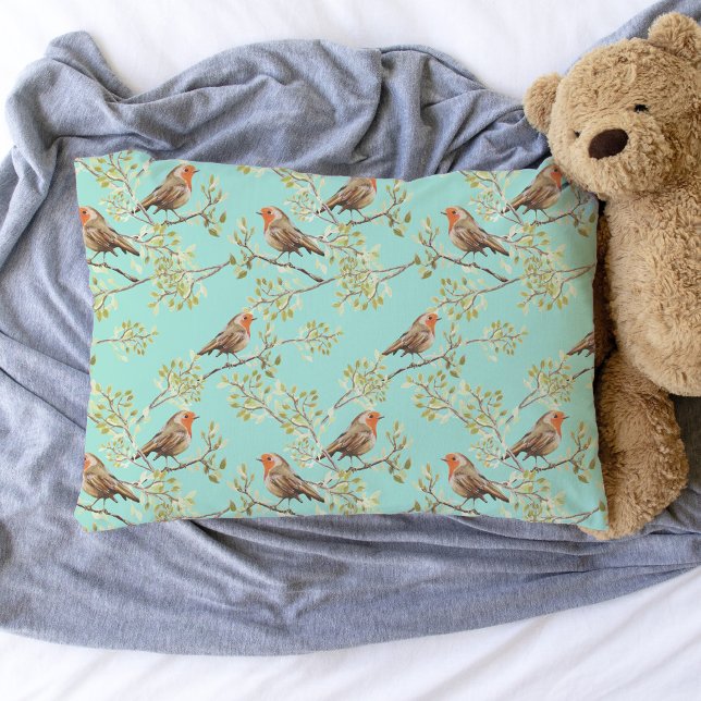 Vintage Painted European Robin Bird Pattern Pillowcase (Vintage Red Robins Bird Pattern Pillowcase (add your own background colour))