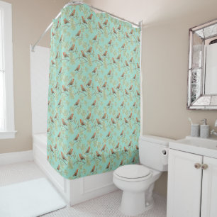 Vintage Painted European Robin Bird Pattern Shower Curtain