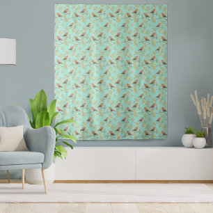 Vintage Painted European Robin Bird Pattern Tapestry