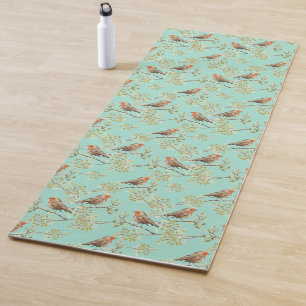 Vintage Painted European Robin Bird Pattern Yoga Mat