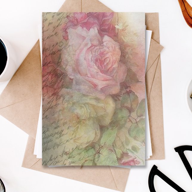 Vintage Painted Floral Roses Handwriting Tissue Paper (Creator Uploaded)