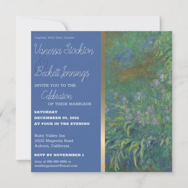 Vintage Painted Foliage Monet Wedding Invitation (Front)