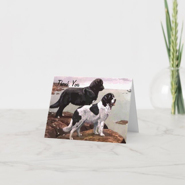 Vintage Painted Newfoundland Thank You Note Card (Front)