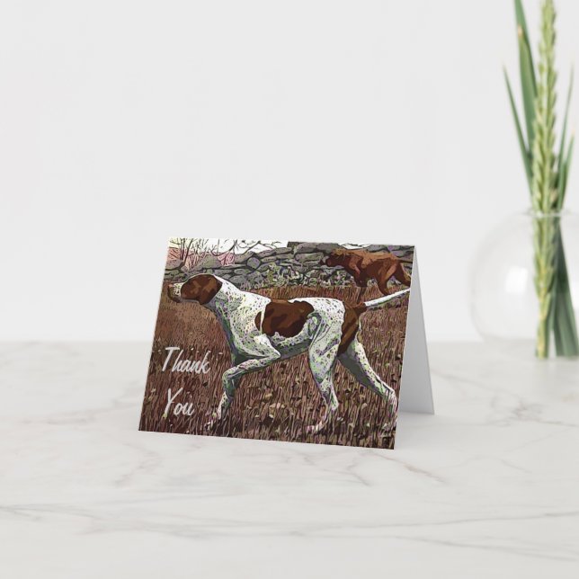Vintage Painted Pointers Thank You Note Card (Front)
