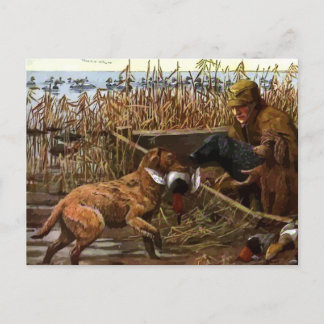 vintage painted retrievers & hunter postcard