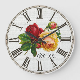 Vintage Painted Roses Personalised Large Clock
