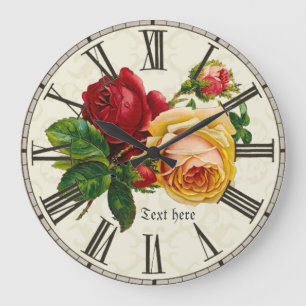 Vintage Painted Roses Personalised Large Clock