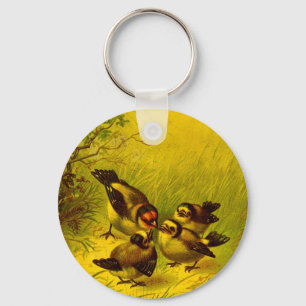 Vintage Painted Sparrows Key Chain