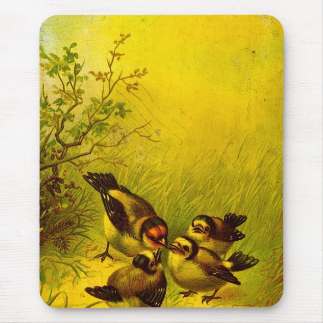 Vintage Painted Sparrows Mouse Pad (Front)