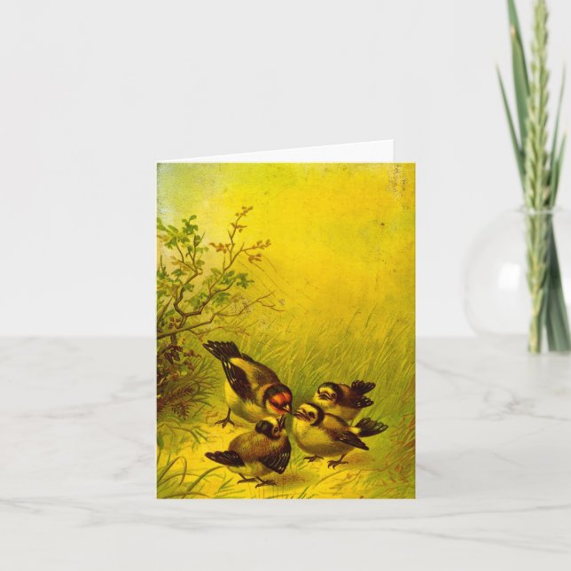 Vintage Painted Sparrows Note Card (Front)