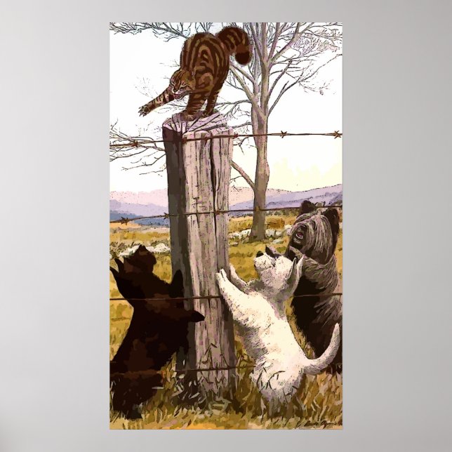 Vintage Painted Terriers and Bobcat Poster (Front)