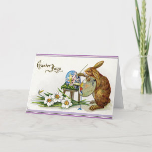 Vintage Painting Easter Bunny Holiday Card