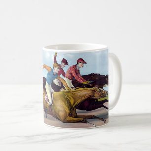 Vintage Painting Of A Horse Race Scene, Horses Coffee Mug