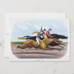 Vintage Painting Of A Horse Race Scene, Horses Thank You Card