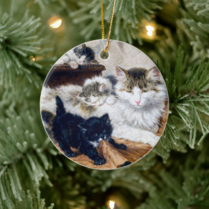 Vintage Painting of Cats by Ronner Knip • 2 Sided Ceramic Tree Decoration