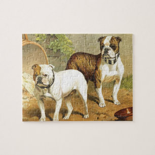 Vintage Painting of English Bulldogs Jigsaw Puzzle