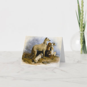 Vintage painting of five cute dogs card