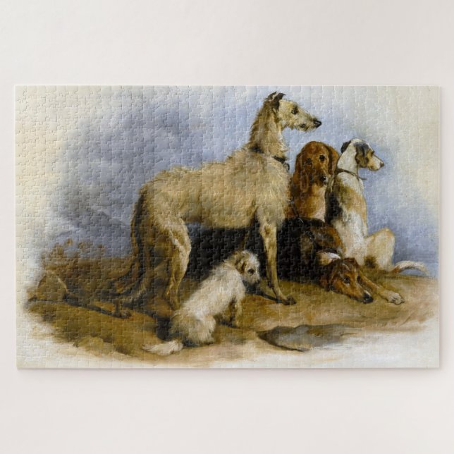 Vintage painting of five cute dogs jigsaw puzzle (Horizontal)