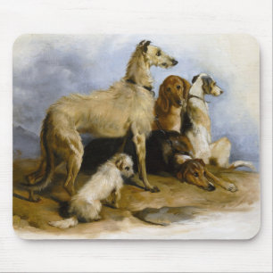 Vintage painting of five cute dogs mouse mat