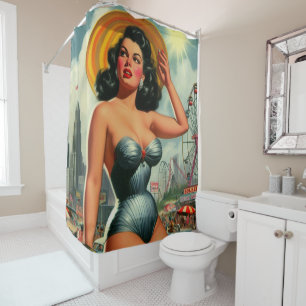 Vintage Painting Pin Up Shower Curtain